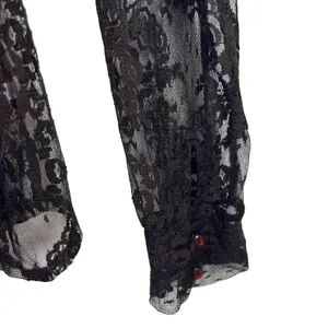Vintage 90s Y2K New York & Company Black Floral Lace Sheer Button Front Blouse M thumbnail 6