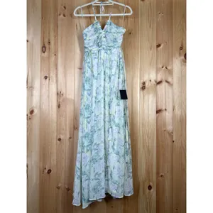 Lulus NWT Effortlessly Abloom Green Multi Floral Ruched Halter Maxi Dress Sz M thumbnail 2
