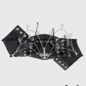 Black Gothic Corset Belt with Silver Chains thumbnail 3
