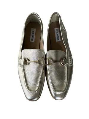 Steve Madden Carrine Metallic Gold Leather Loafers Goldtone Horsebit Buckle 9.5 thumbnail 3
