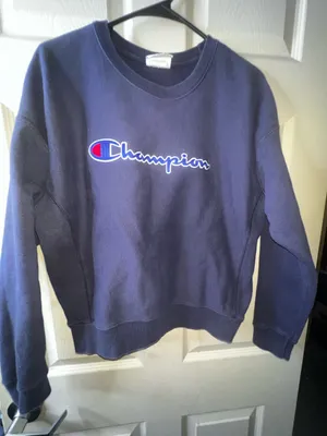 Vintage Champion Navy Crewneck with Script Logo thumbnail 1