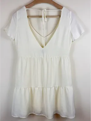 Show Me Your Mumu Ivory Tiered Babydoll Mini Dress XS V Neck Tie Back Bridal thumbnail 10