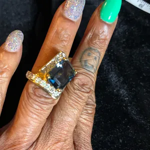 14K Gold Plated Blue Stone Cocktail Ring size 5 thumbnail 2