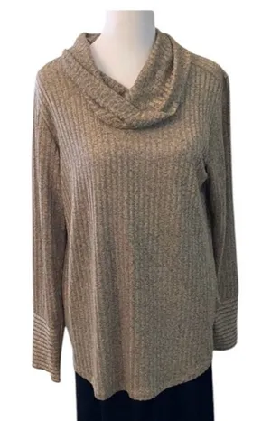 Jones New York NWT szM long sleeve heathered grey tan cowl neck high low tunic thumbnail 1