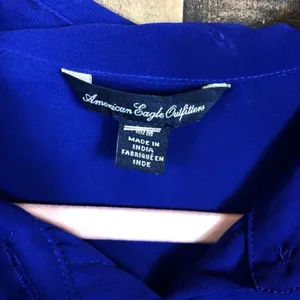 American Eagle Outfitters Royal Blue Chiffon‎ Button Down Shirt Womens Medium thumbnail 4