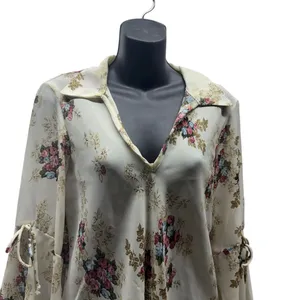 Vintage Floral Belle Sleeved Chiffon Sheer V-Neck Bohemian Blouse thumbnail 3