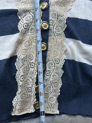 RXB stripped Navy and Cream Lace-Trim Cardigan Sweater thumbnail 7