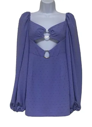 Revolve Rumer Small‎ Purple Swiss Dot Gypsy Mini Dress Cutouts Long Sleeve NWT thumbnail 1