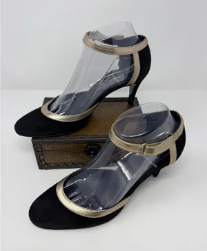 Pierre Hardy Black Suede Gold Leather Ankle Strap Pumps Made in Italy Size 7.5 thumbnail 1