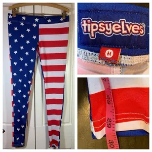 Tipsy Elves Leggings Womens Medium USA Flag Print Stretch Ski‎ Run Patriotic 4th thumbnail 2