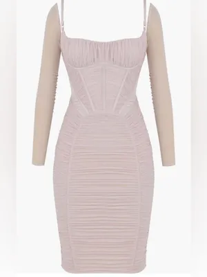House of CB FREYJA Satin Ruched Long Sleeve Body-Con Dress Small A/C Crystal thumbnail 3