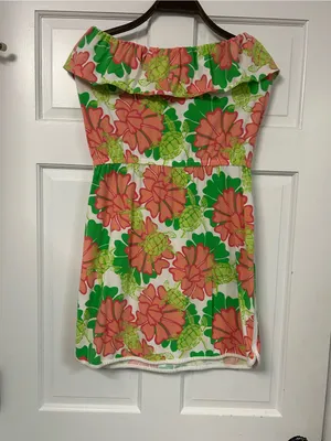 crown & ivy Strapless Floral Dress in Coral, Green & White thumbnail 2