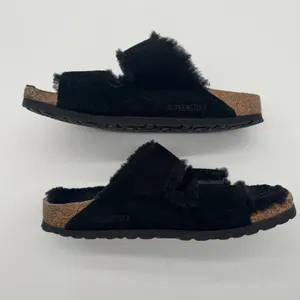 Birkenstock Arizona Shearling Lined Black Suede Fur Slide Sandals EU 38 US 7 7.5 thumbnail 3