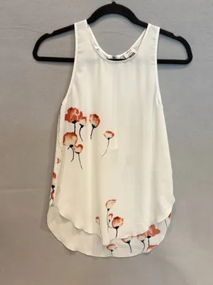 Aritzia Wilfred White Floral High Low Tank Top XXS Poppy Print Blouse thumbnail 2