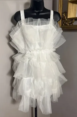 Streetwear Society Large White Layered Tulle Ruffle Dress Bling Waistline thumbnail 1