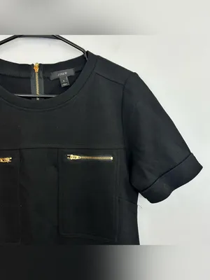 J. Crew Black Wool Blend Short Sleeve Retro Zipper Mini Shift Dress Size 2 thumbnail 6