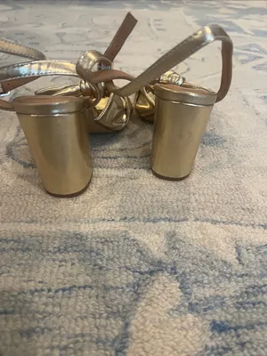 J. Crew Factory Metallic Gold Knot Front Ankle-Strap Heels thumbnail 4