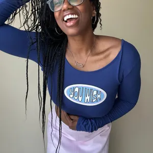 Urban Outfitters Blue Graphic Crop Top Size Medium thumbnail 1