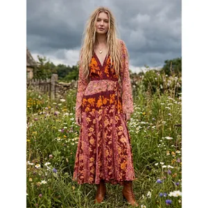 Free People Bohemian Retro 70s Gypsy Floral Tilda Maxi Dress Size Small thumbnail 7