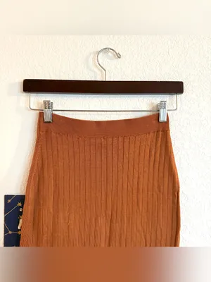 Free People Womens Pencil MIDI Skirt Burnt Orange Ribbed Stretch Size Small thumbnail 4