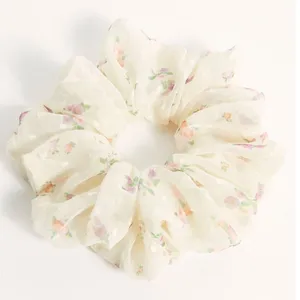 Free People Cottage Boho Floral White Large Fluffy Hair Scrunchie Accessory thumbnail 1