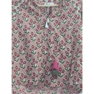 New THML Vintage Floral Patchwork Fringed Lace-Up Blouse XS shirt thumbnail 2