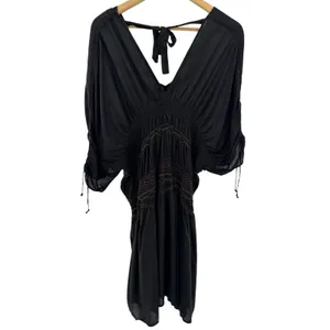Free People Black Rainbow Smocked Boho Mini Dress S Ruched‎ Embroidered NWT thumbnail 8