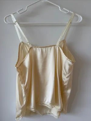 Vintage CHE 100% Pure Silk Lace Trim Camisole Top - Cream Ivory thumbnail 4