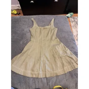 Christian Lacroix Square Neckline Sage Green Mini Dress Size Med NWT Linen Blend thumbnail 2