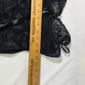 Black Lace & Mesh Net Chemise Nightgown with Ribbon & Rhinestone Sz S‎ NEW thumbnail 9