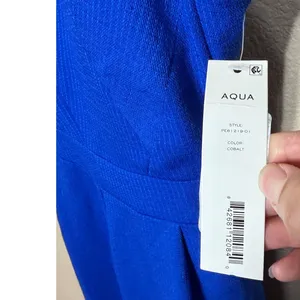 AQUA‎ Cobalt Blue Ribbed Wide Leg Jumpsuit Spaghetti Straps Belted Size L thumbnail 4