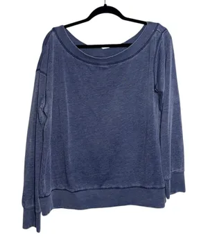 Maurices Off The Shoulder Sweatshirt Washed Navy Blue Fleece Lined thumbnail 1