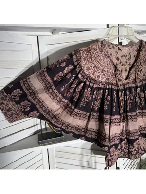 Vintage 70s hippie boho top paisley floral oversized cotton brown whimsigoth M thumbnail 4