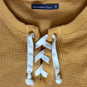 Abercrombie & Fitch XS Mustard Yellow Waffle Knit Lace‎ Up Thermal Top Henley thumbnail 3