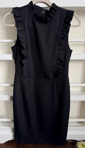 Blaque Label Black Ruffle High Neck Sleeveless Cocktail Sheath Dress NWT Size M thumbnail 1