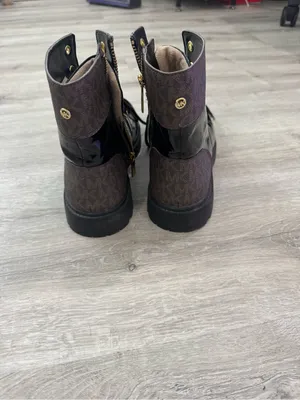 Michael Kors Black Patent Lace-Up Combat Boots with Gold Hardware thumbnail 4