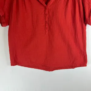 Pact Organic Cotton Gauze Henley Top Red Short Sleeve Relaxed Fit Small thumbnail 7