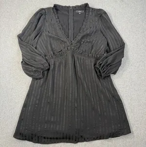 Lulus Forever In My Heart Black Striped Balloon Sleeve Mini Dress Women's Medium thumbnail 1