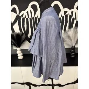 Zara Basic Chambray Ruffle Button Front Blouse Women’s XS Blue Long Sleeve EUC thumbnail 5