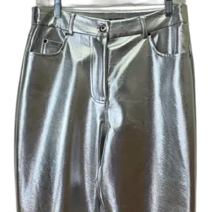 7 For All Mankind Silver Metallic Coated Straight‎ Leg Pants Size Medium NWT thumbnail 6