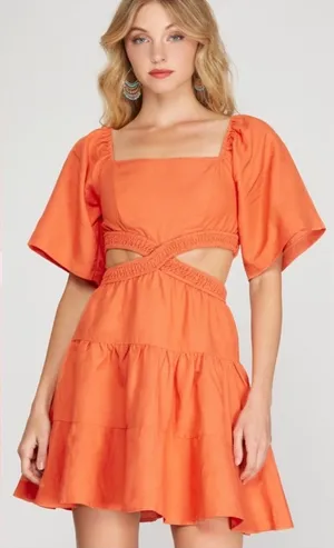 She + Sky flitter half sleeve linen tiered dress with open waist thumbnail 1