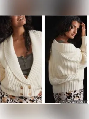 Anthropologie Cream Cardigan Size M thumbnail 2