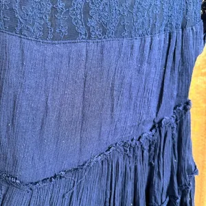 Free People Navy Blue Tiered Distressed Boho Lace Embroidered Dress Small thumbnail 9
