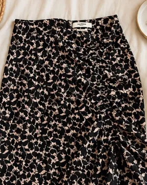 Isabel Marant Étoile Floral Ruched Ruffle Skirt Black Beige French Designer thumbnail 1