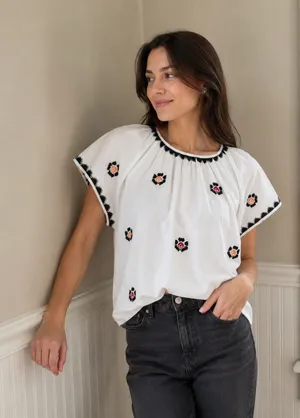 Madewell Embroidered Cross-Stitch Peasant Top White XXS NA322 thumbnail 1