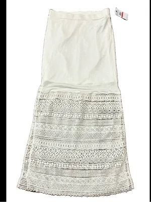 Jessica Simpson Maxi Skirt Size XS Cream Crochet Lace Boho Side Slit Beach NWT thumbnail 1