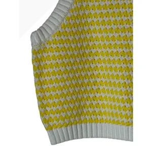 Future Collective Sweater Vest Women Small Yellow Cotton Cropped Preppy Retro thumbnail 6