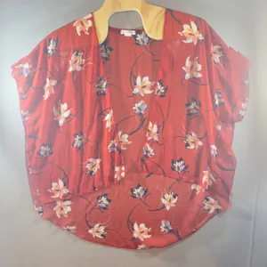525 | Emory Park‎ Womens Large Floral Sheer Chiffon Kimono Cardigan Red Boho thumbnail 1