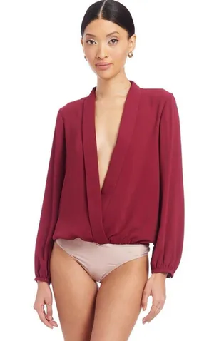 Women's Designer Amanda Uprichard Medium Hera Thong Bodysuit Malbec Top Blouse thumbnail 1