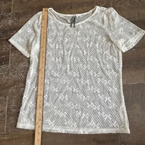 Anthropologie White Sheer Mesh Bow Polka Dot Lace Short Sleeve Top Large thumbnail 5